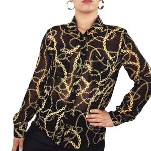 Y2k Forever 21 Black Gold Chain Mesh Button Down Blouse Small